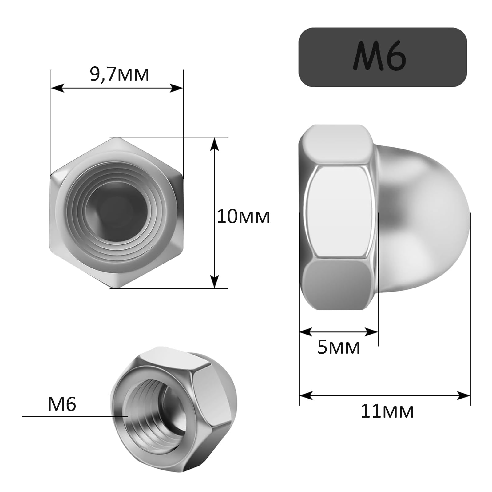 Silent Block M6 DADI ESAGONALI IN ACCIAIO INOX A2 - MISURA M1,6 (1,6mm), PER VITI BW - CONFEZIONE Dadi Esagonali Acciaio Inox A2