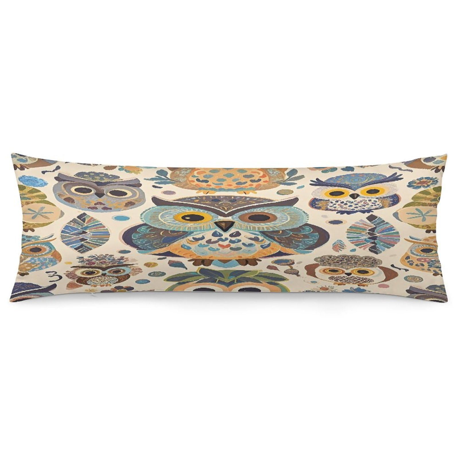 Color Owl Pattern Pillowcase Decorative Long Body Pillow Case Soft Breathable Body Pillow Cover Modern Large Pillowcase Cute Body Pillow Pillowcases for Bedroom Couch 18.9 X 53 Inch