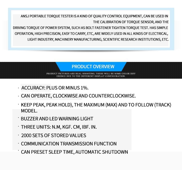 GOYOJO Digital Torque Gauge 220-2200Nm ±1% Portable torque wrench tester for bolt fastener calibration Tightening quality control (ANSJ-2200)