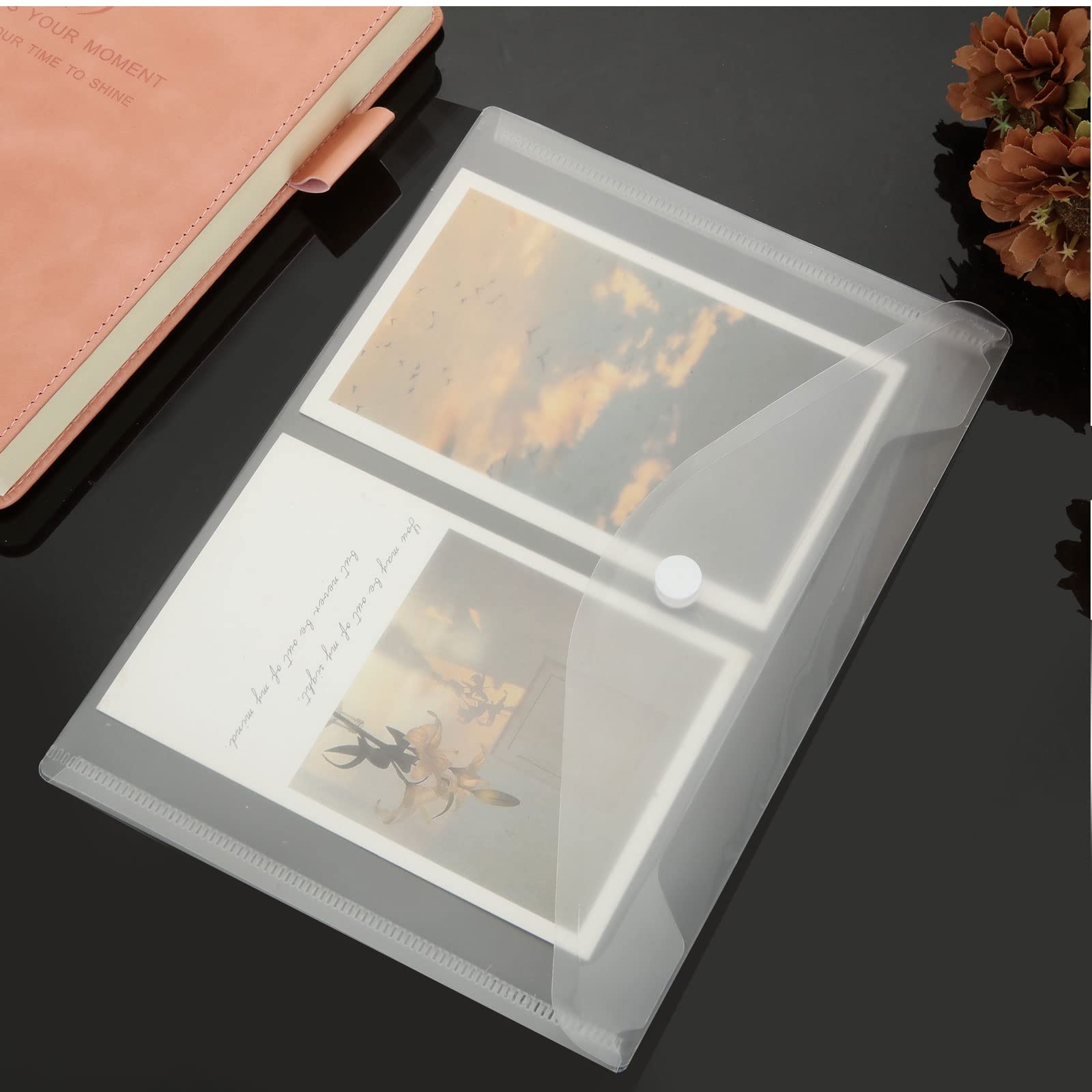 Lot de 60 Pochette Porte Document A5 Transparente, Pochette Plastique A5 en Polypropylène avec Bouton pour l'organisation de Bureau de Travail à Domicile à l'école