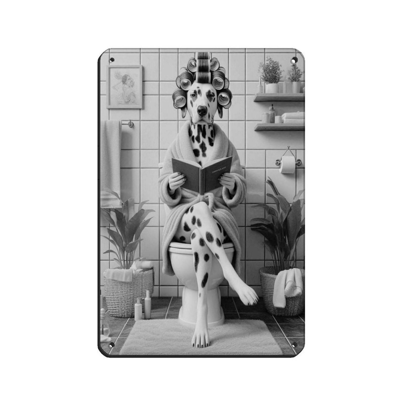 Dalmatian Dog in Bathroom Art Tin Sign Vintage Metal Pub Club Cafe Bar Home Wall Art Decoration Poster Retro 8x12inch(20x30cm)