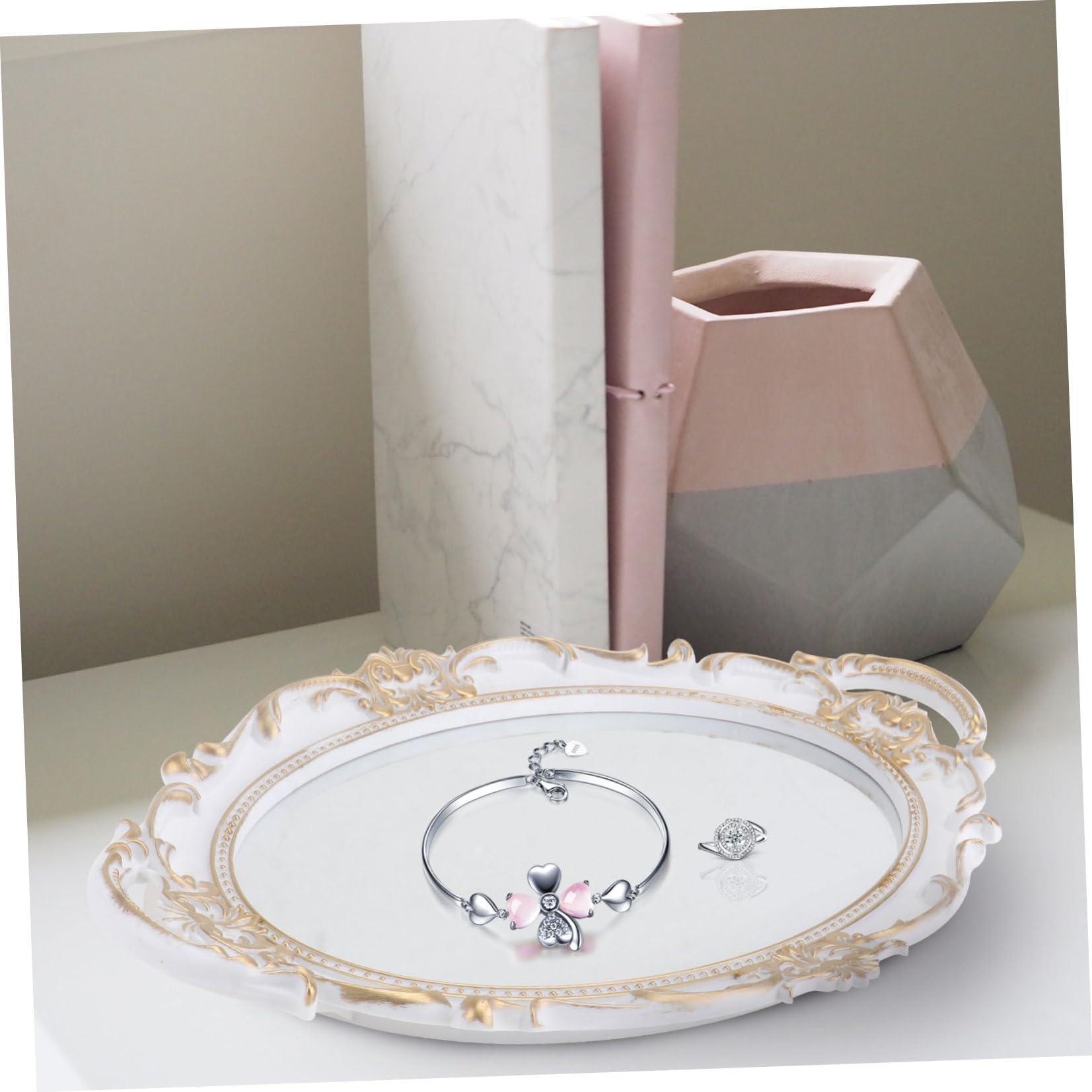 Alipis Vassoio Con Specchio Cosmetico Retrò Contenitore Decorativo Accessorio Fotografico Elegante Per Gli Amici