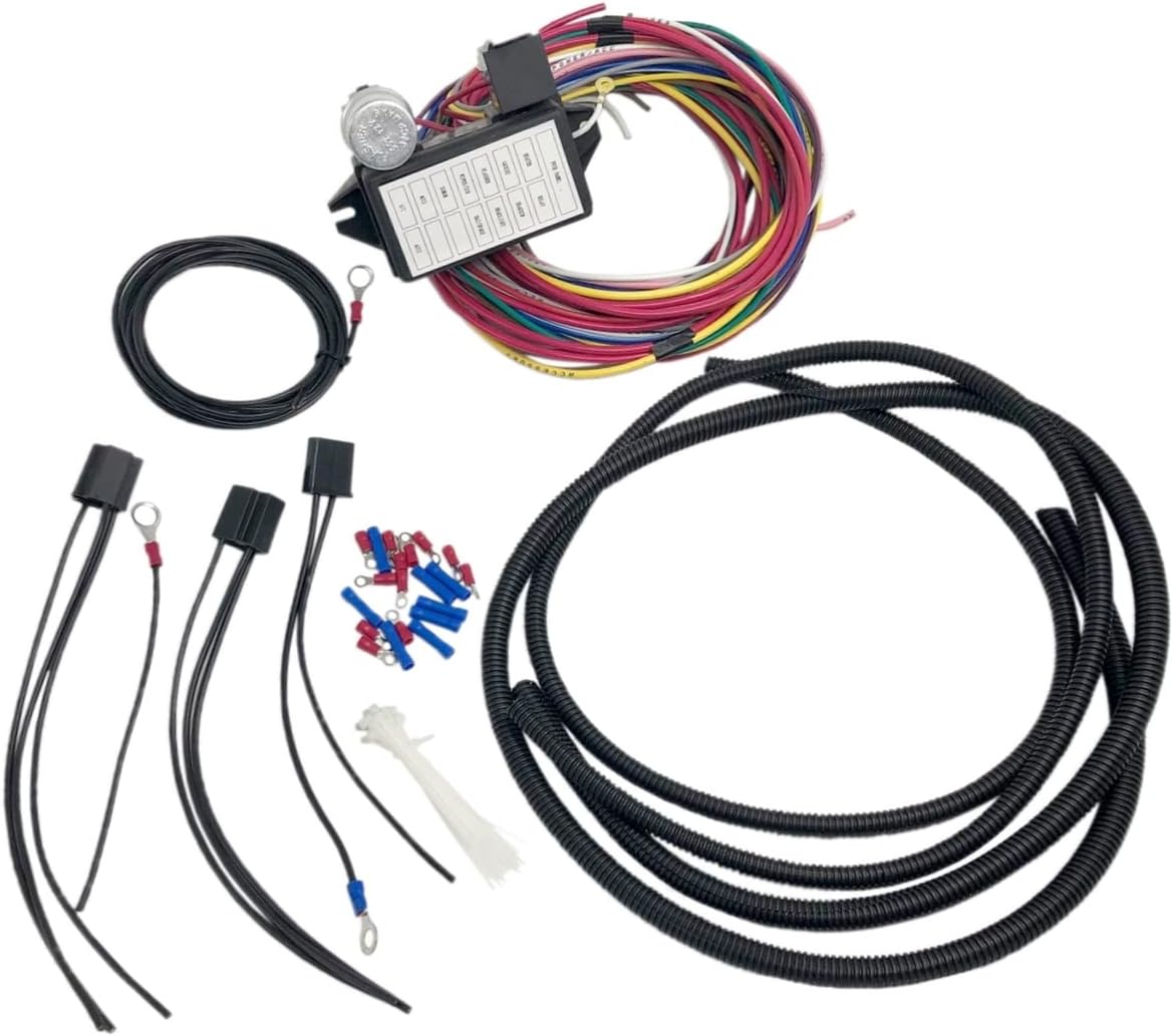 Universal 12 Circuit Wiring Harness XL Wires Compatible with Classic Car Hot Rod Street Rod