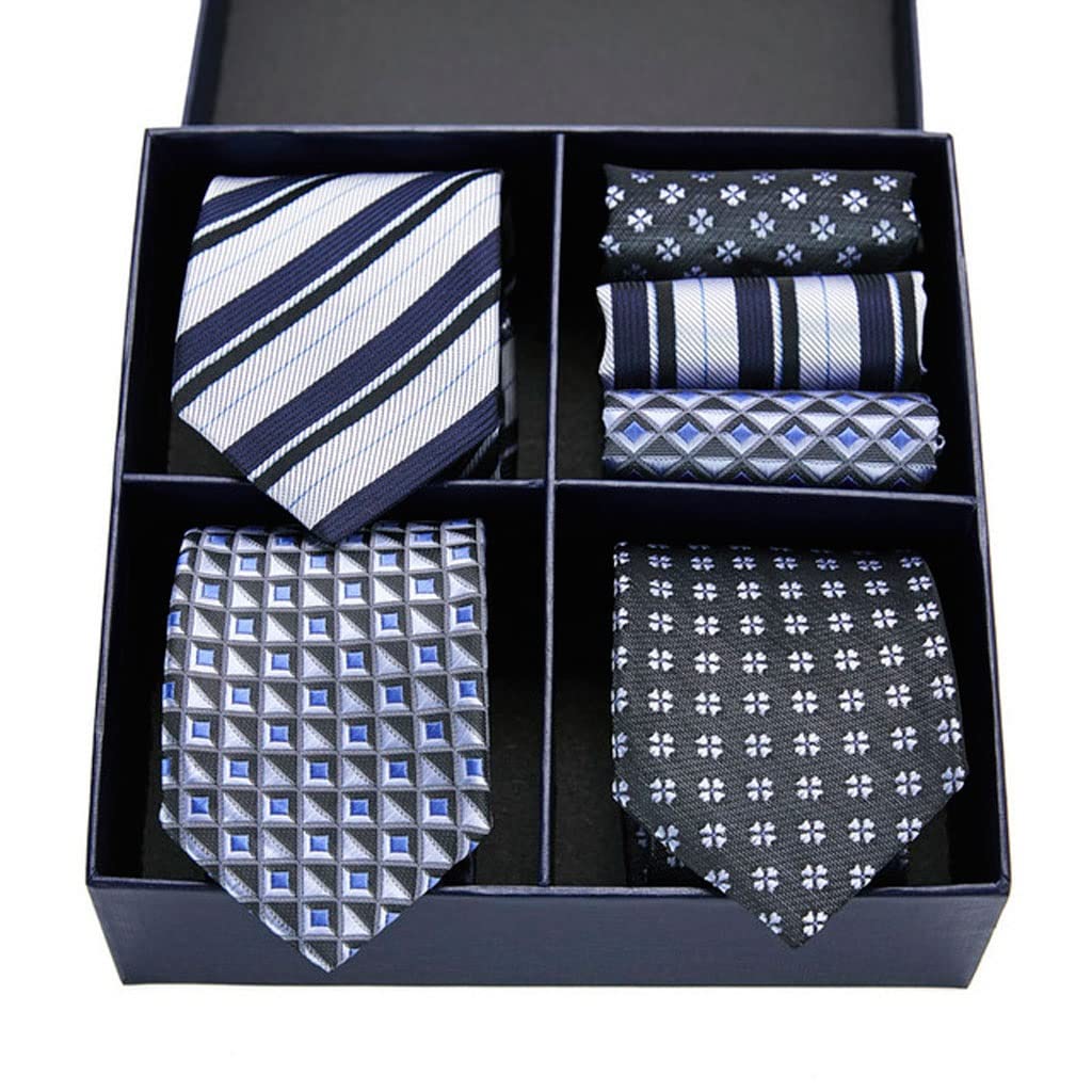 Erstklassiges Seidenhochzeitsgeschenk 3 Set Krawatten-Einstecktücher Manschettenknopf-Set Krawattenbox Blumenhochzeitszubehör