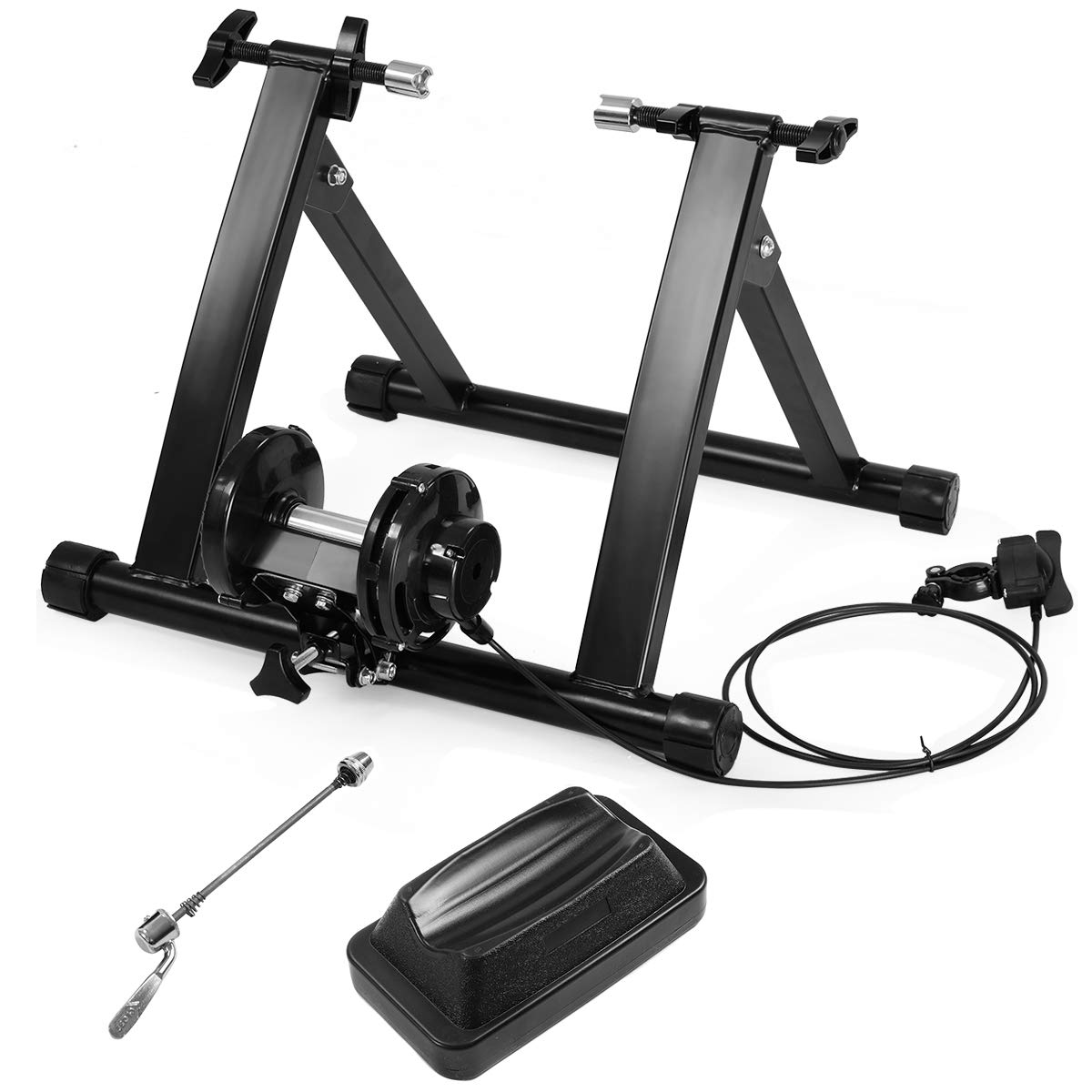 COSTWAY Home Trainer Vélo Magnétique pour Roue 26-28’’ 700 C Entraîneur Turbo de Vélo Pliable Noir en Acier Charger Max 150KG