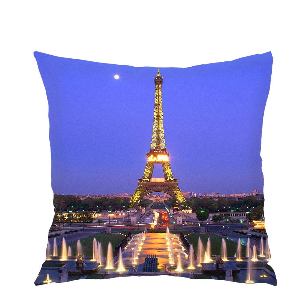 Insmartq Pillow Case|| Romantic Paris Pattern Print 18 inch/45 cm One Sides Design Cozy Square Pillow Cover for Traditional Theme Festive Holiday Decor Just Pillow Cover