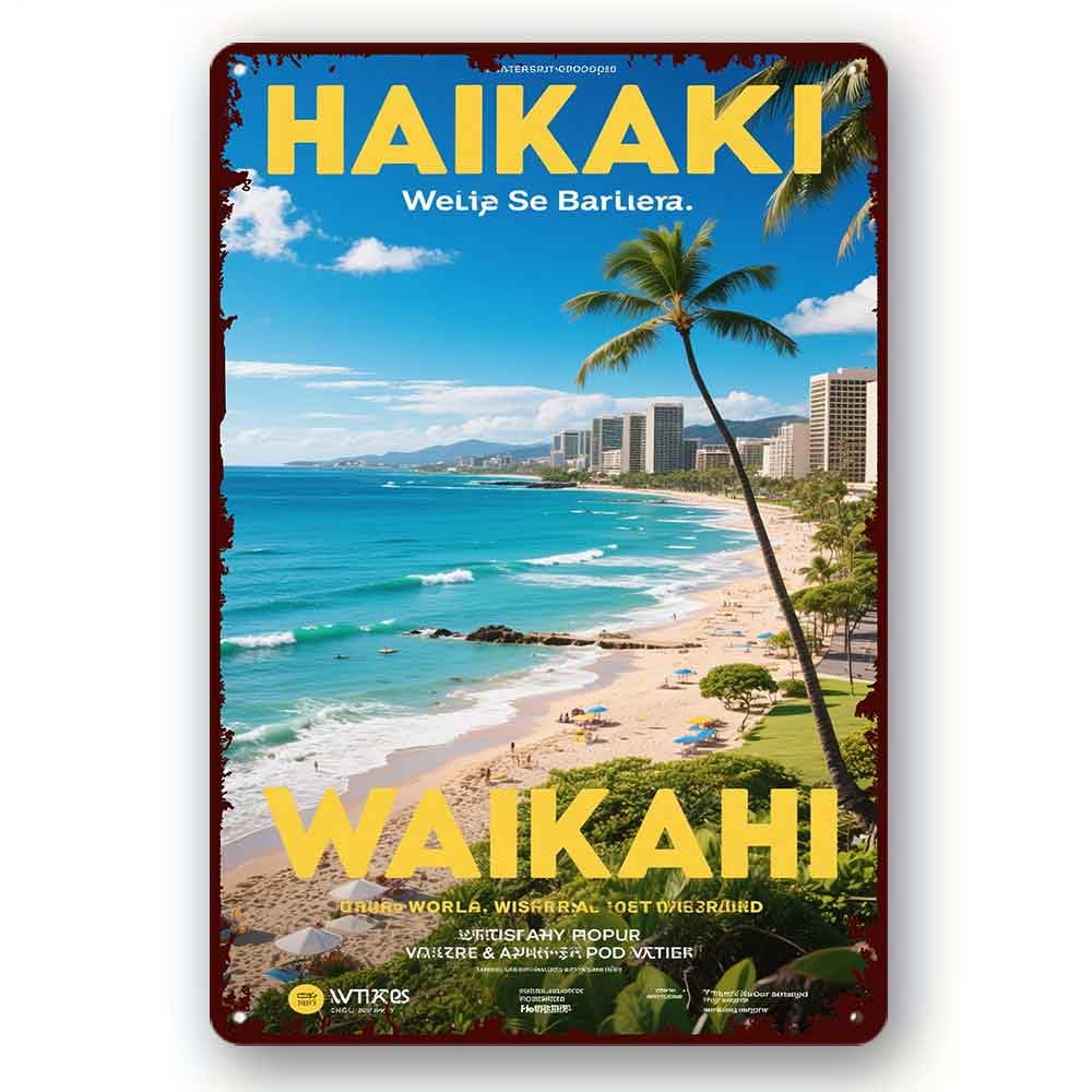 peiyeety Waikiki Hawaii Sign Tropical Paradise Decor Island Getaway Sign Aloha Wall Decor Hawaiian Gifts Retro Hawaiian Decor Metal Sign 8x12 Inch