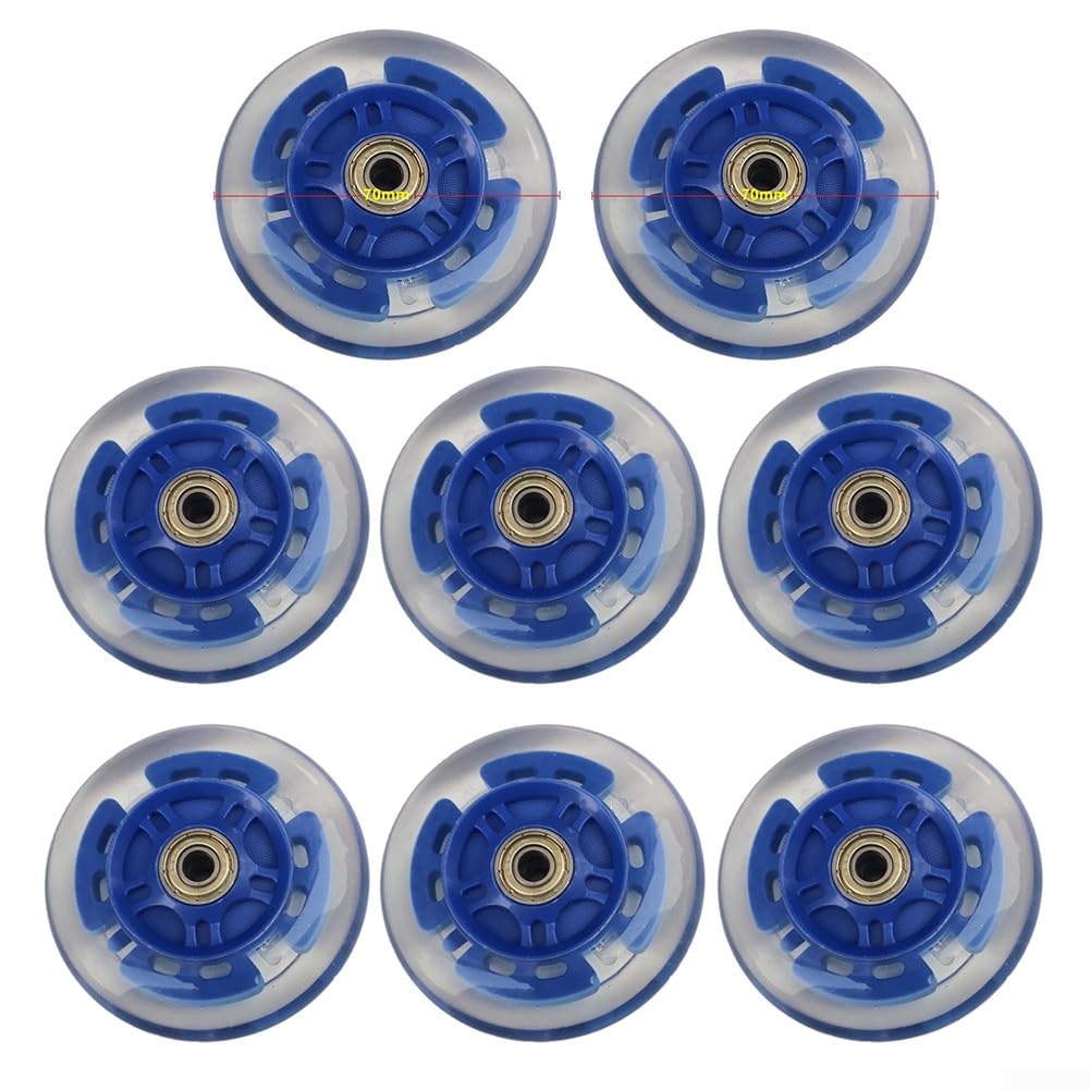 Inline Skate Replacement Wheels 8 Pack, PU Flashing LED Roller Skate Wheels 82A Hardness, Self Powered Light Up Scooter Wheels for 64mm 70mm 80mm Skates, Wear(70mm)