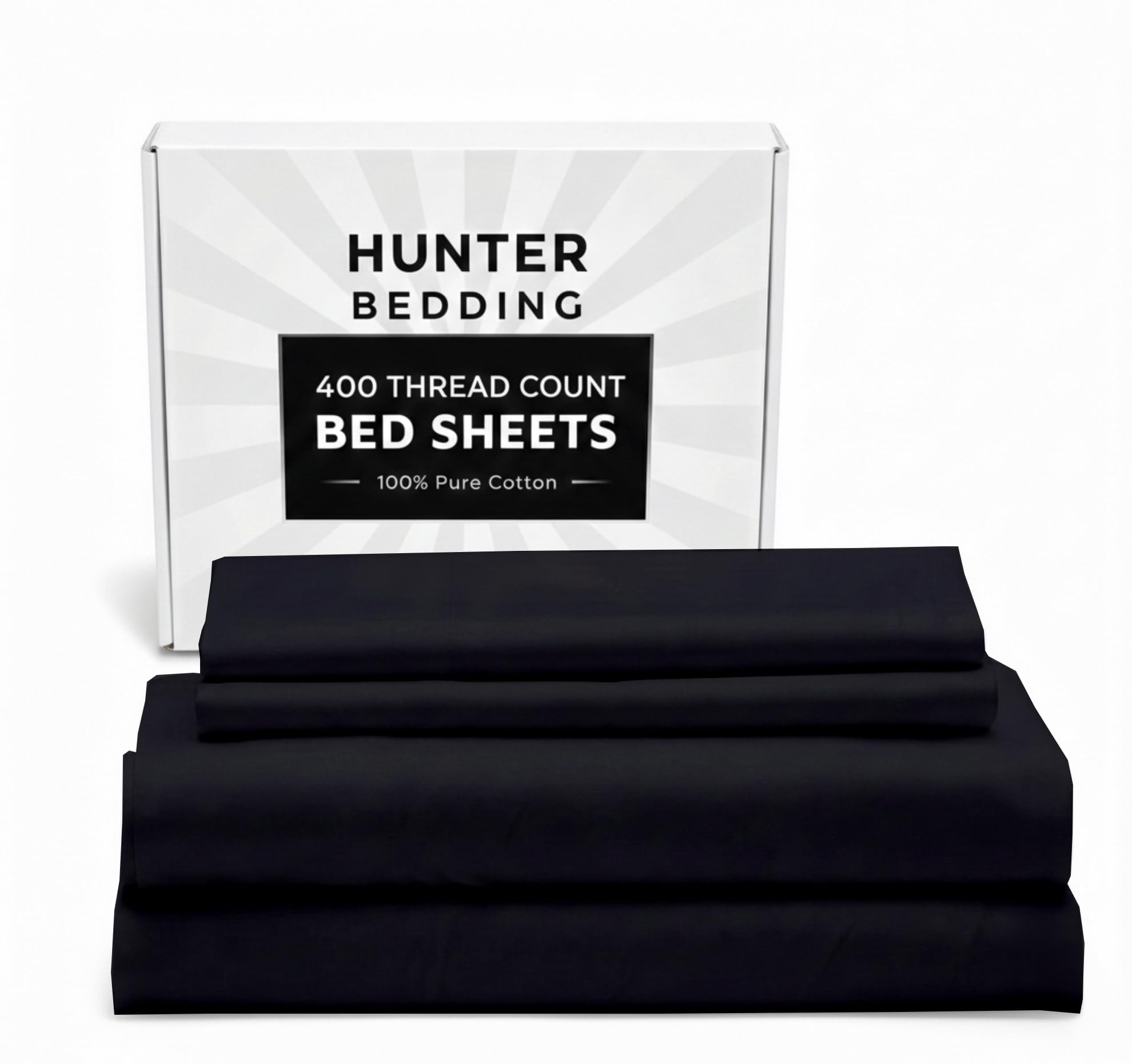 400 TC Pure Cotton Bed Sheets Set Single Size – Luxury Hotel Quality, Extra Soft Breathable & Cooling Bedding – Wrinkle Resistant, Easy Fit 32 CM Deep Pocket – 4 Piece Set (Black Solid)