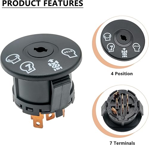 Miniatura 10 de Interruptor de encendido con llave de 4 posiciones 7 terminales compatibles con Husqvarna Craftsman Dixon CubCadet 175566 532175566 163968 925-1741