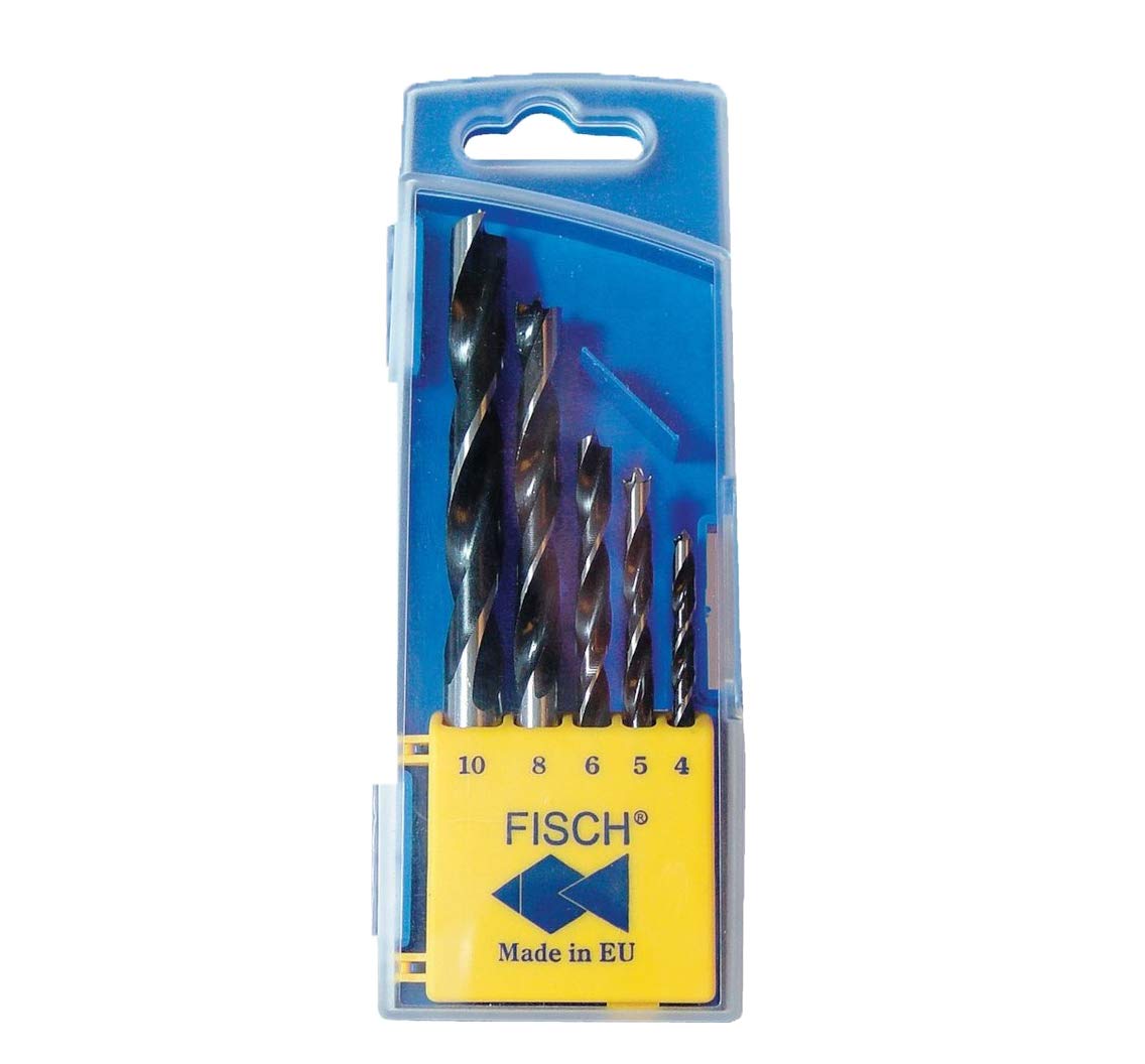 Fisch 01200005K Standard Wood Twist Drill Set in Plastic Box, 0 V, Multi-Colour, 4-10 mm, 5-Piece, 4 - 10 mm