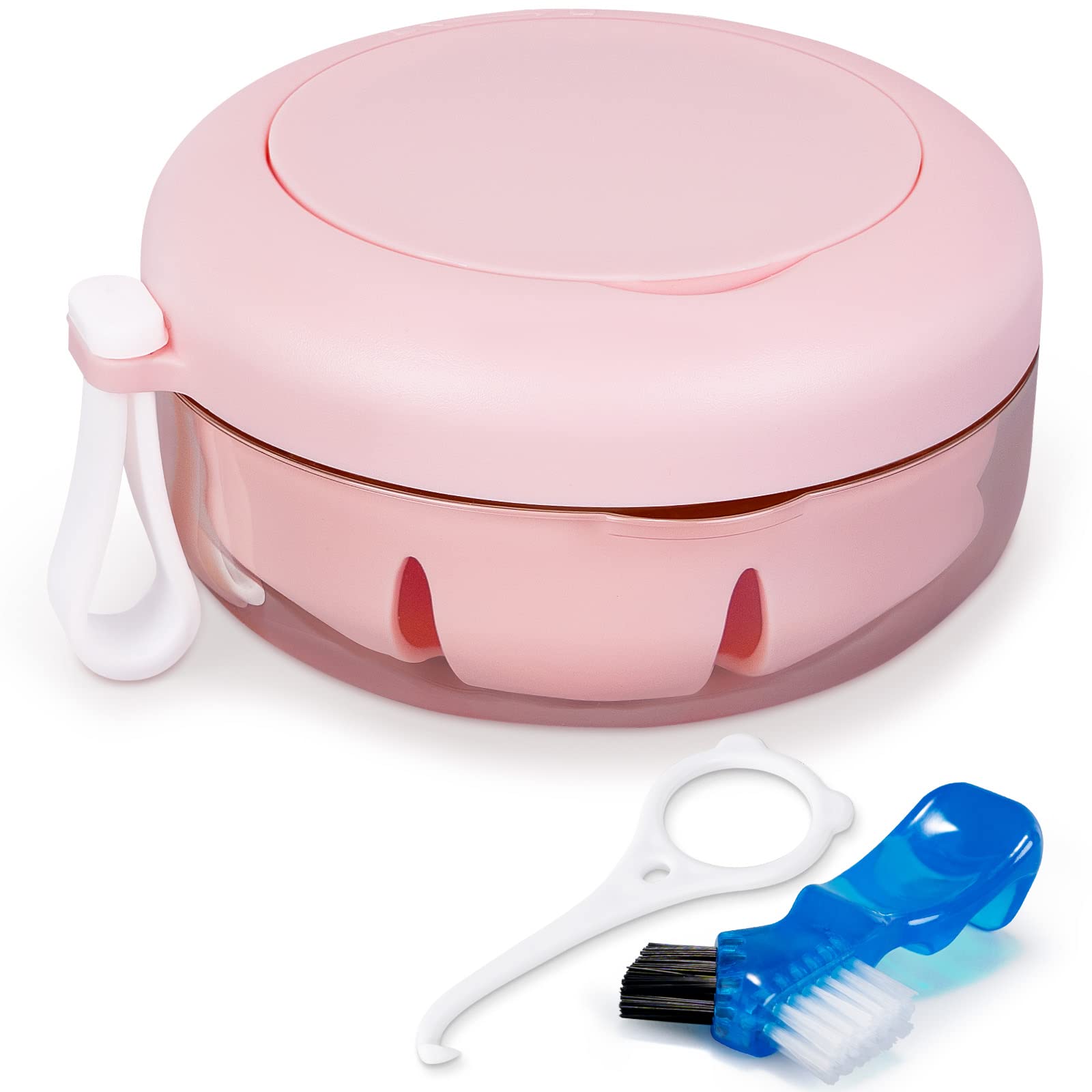 Leak Proof Denture Case, Mirror Attached Netceem Retainer Case,Perfect for Travel & Daily Use. Cleaning Care for Dentures,Mouth Guard.Denture Box with Denture Brush,Strainer,Clear Aligner Removal Tool-image-49