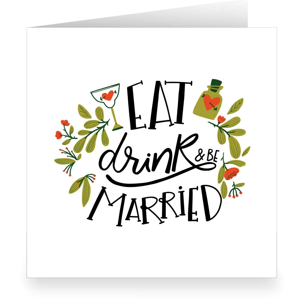 Kartenkaufrausch 12 x Lustige Retro Hochzeitskarte im 70s Look (quadratisch 15,5cm + Umschlag) mit Love Potion: Eat drink & be married- große XL Glückwunsch-Karte zur Hochzeit für Familie