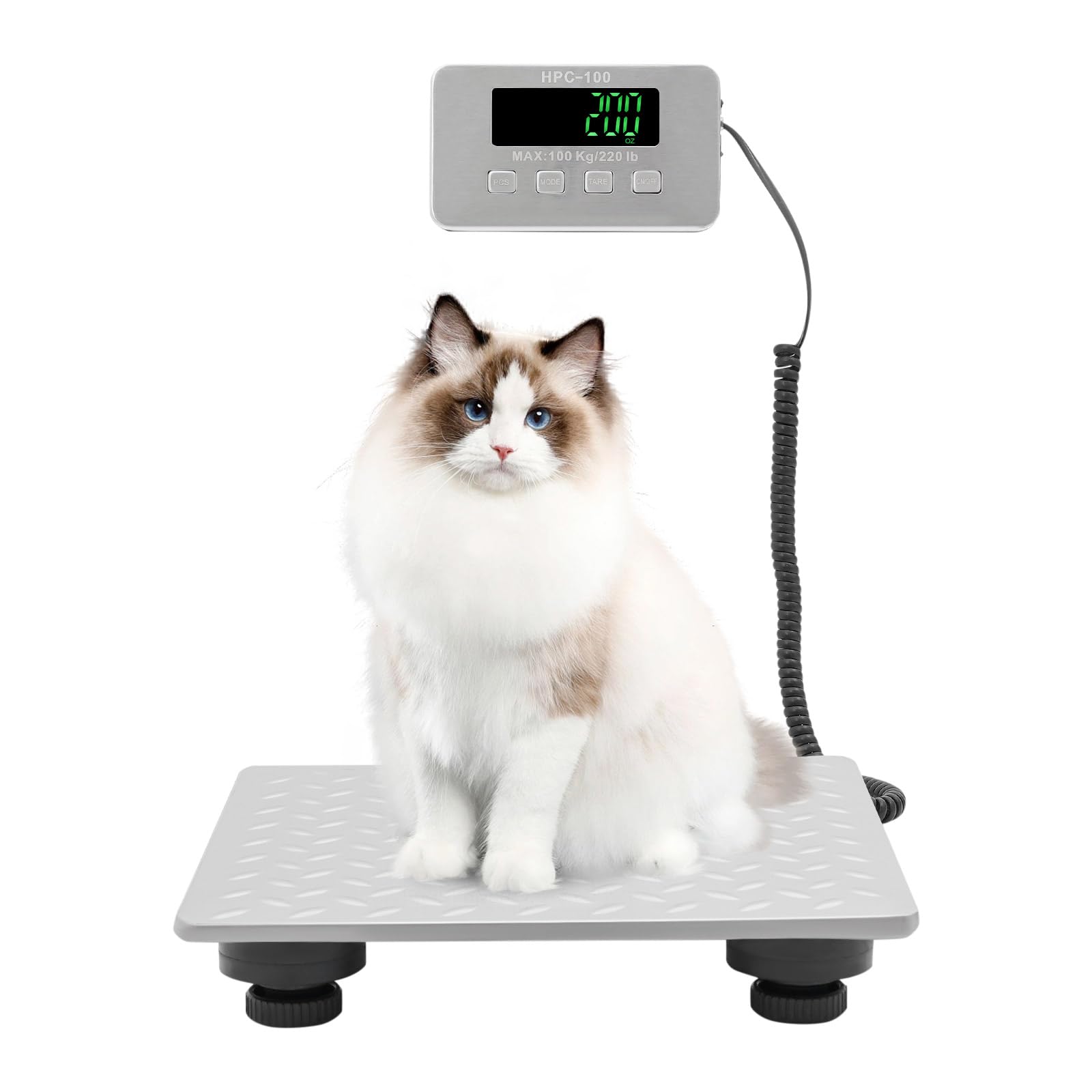 Bilancia digitale a pacchetti, 100 kg, piattaforma 30 x 30 cm, bilancia postale con display a LED/tara/azzeramento, bilancia per bagagli con protezione da sovraccarico per pacchi animali domestici