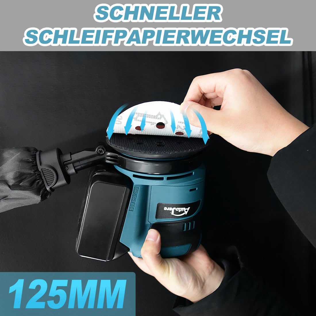 Bürstenloser Exzenterschleifer Kompatibel mit Makita 18V Batterie 6 Leistungsstufe Exenterschleifmaschine 125MM Schwingschleifer zum Schleifen, Polieren, Oberflächen glätten (ohne Akku)
