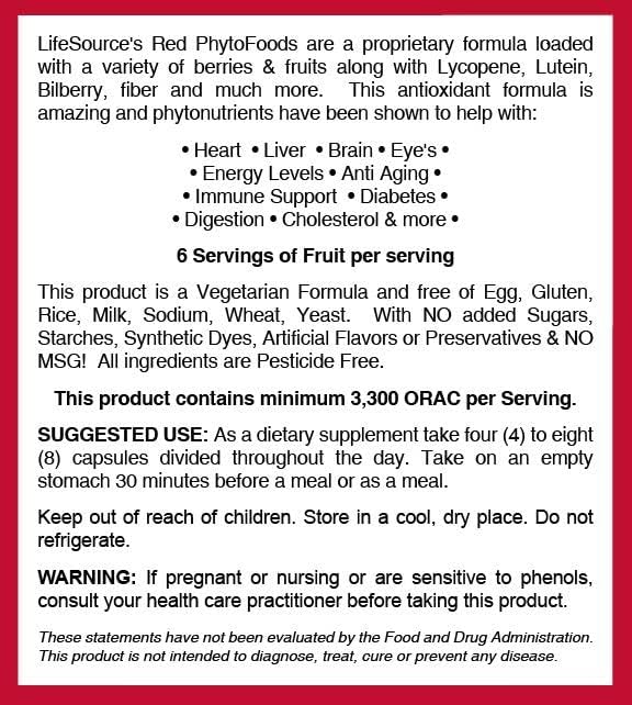 Miniatura 3 de LifeSourceVitamins Red Phyto Foods - 38 ingredientes sinérgicos de alimentos integrales - Vitaminas - Enzimas - Frutas - Fibra - Probiótico - Mezcla
