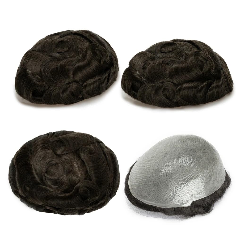 Tupecik męski Toupee Hair for Men 0.06mm Poly Skin Human Hair Men's Toupee Durable PU Toupee Hair System for Men Peruki(Dark Ash Blode,7x9)