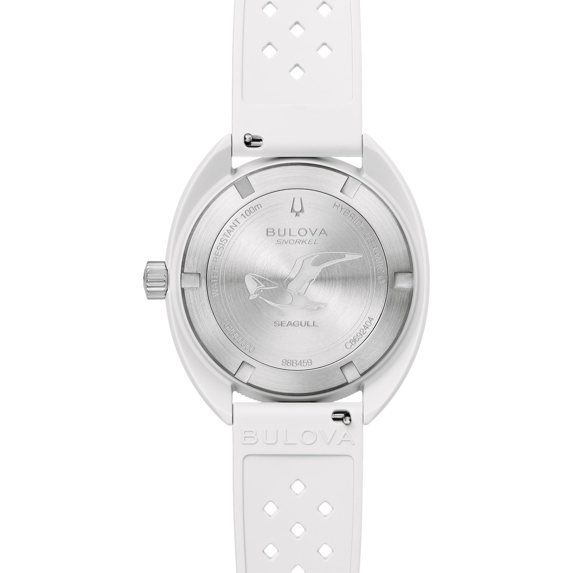 Bulova Orologio da uomo Oceanographer con boccaglio e cinturino in gomma perforata bianca, stile gabbiano: 98B459