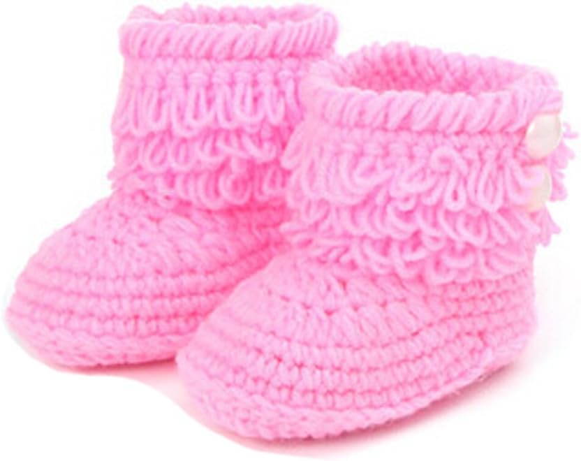 1 Pair Crochet Knitted Toddler Baby Girl Boy Bootie Shoes Warm Socks Pre Walker Footwear Pink