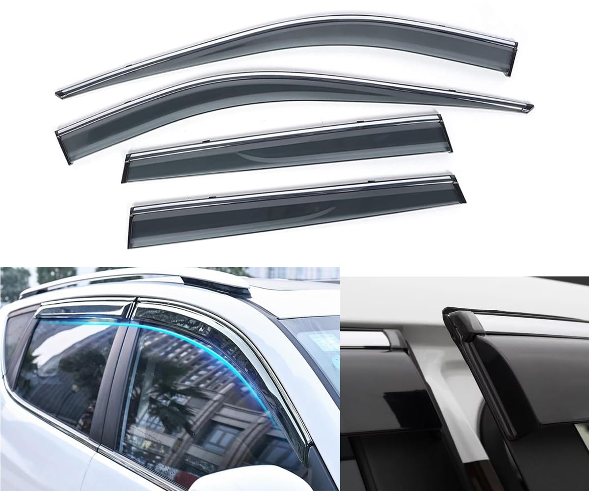 Car Side Window Deflectors Guards Chrome Trim Compatible with Kia EV6 2022 2023 2024 2025 2026 2027 Window Wind Deflectors Rain Guards Tape-on