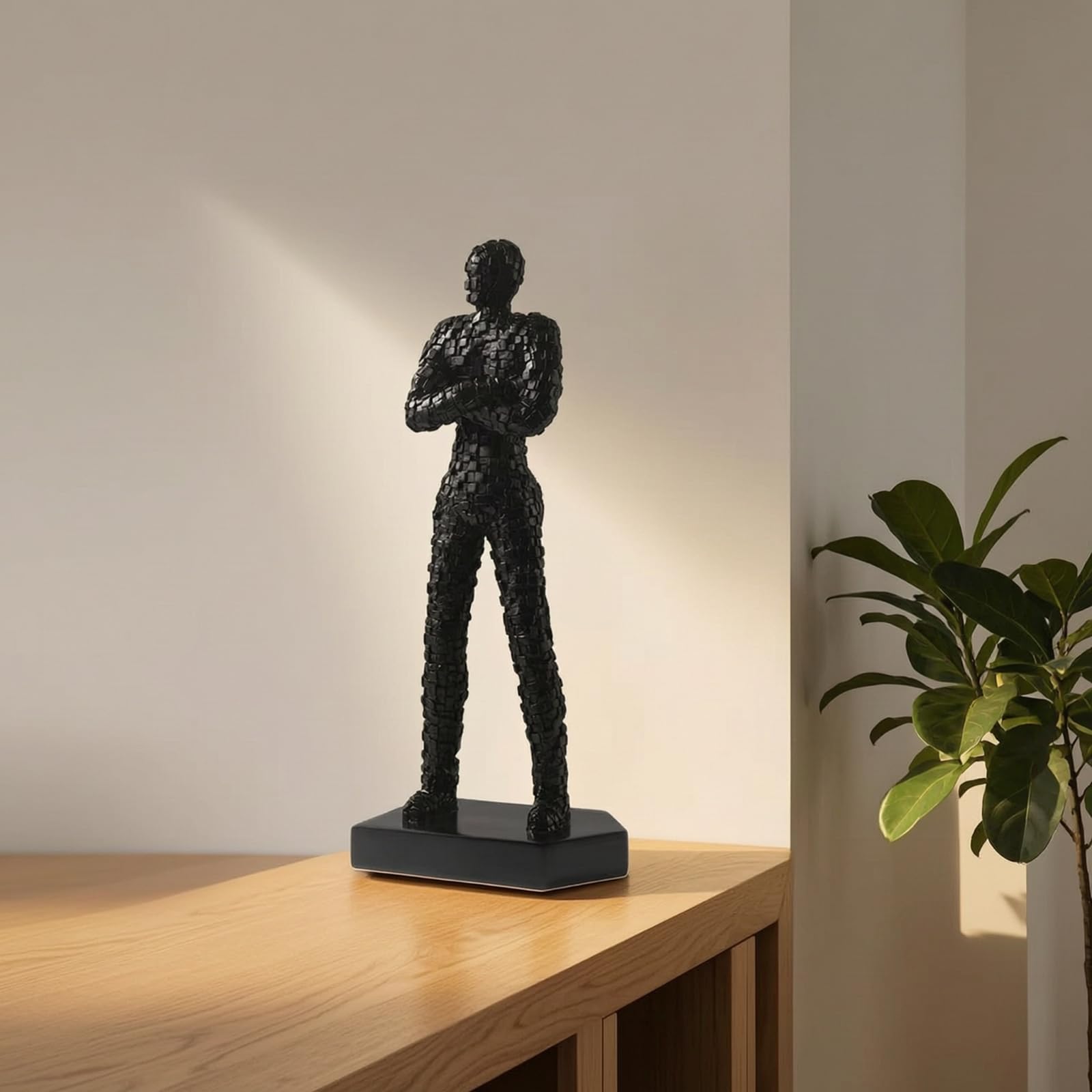 Figura Humana con Base Artística Escultura Resina Figura Resina para Oficina, Negro, Moderno Y Minimalista