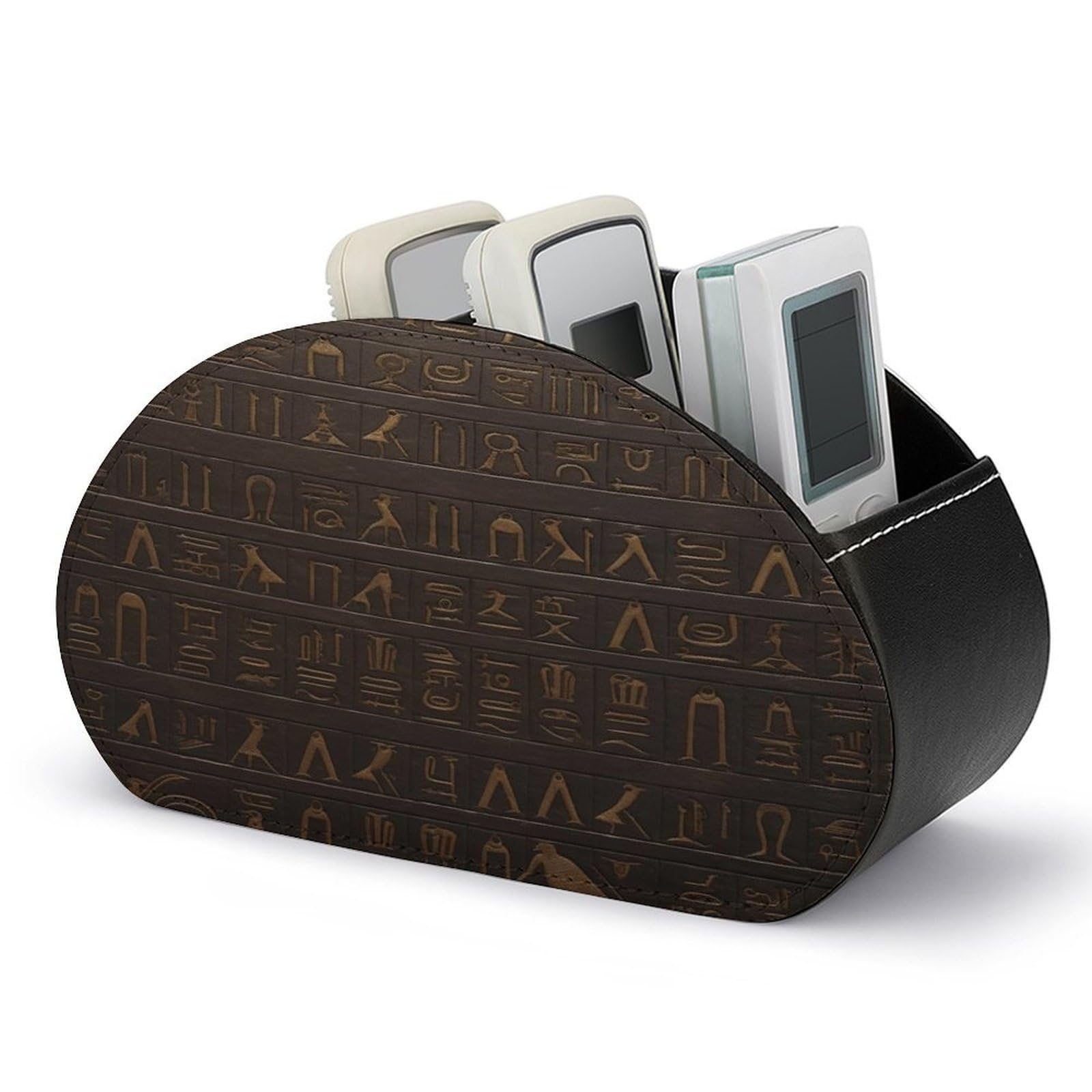 VstaDank Ancient Egyptian Hieroglyph Remote Control Holder with 5 Compartments PU Leather Remote Caddy Desktop Organizer Store TV Remote Control Storage Box for Home Office Desk Nightstand