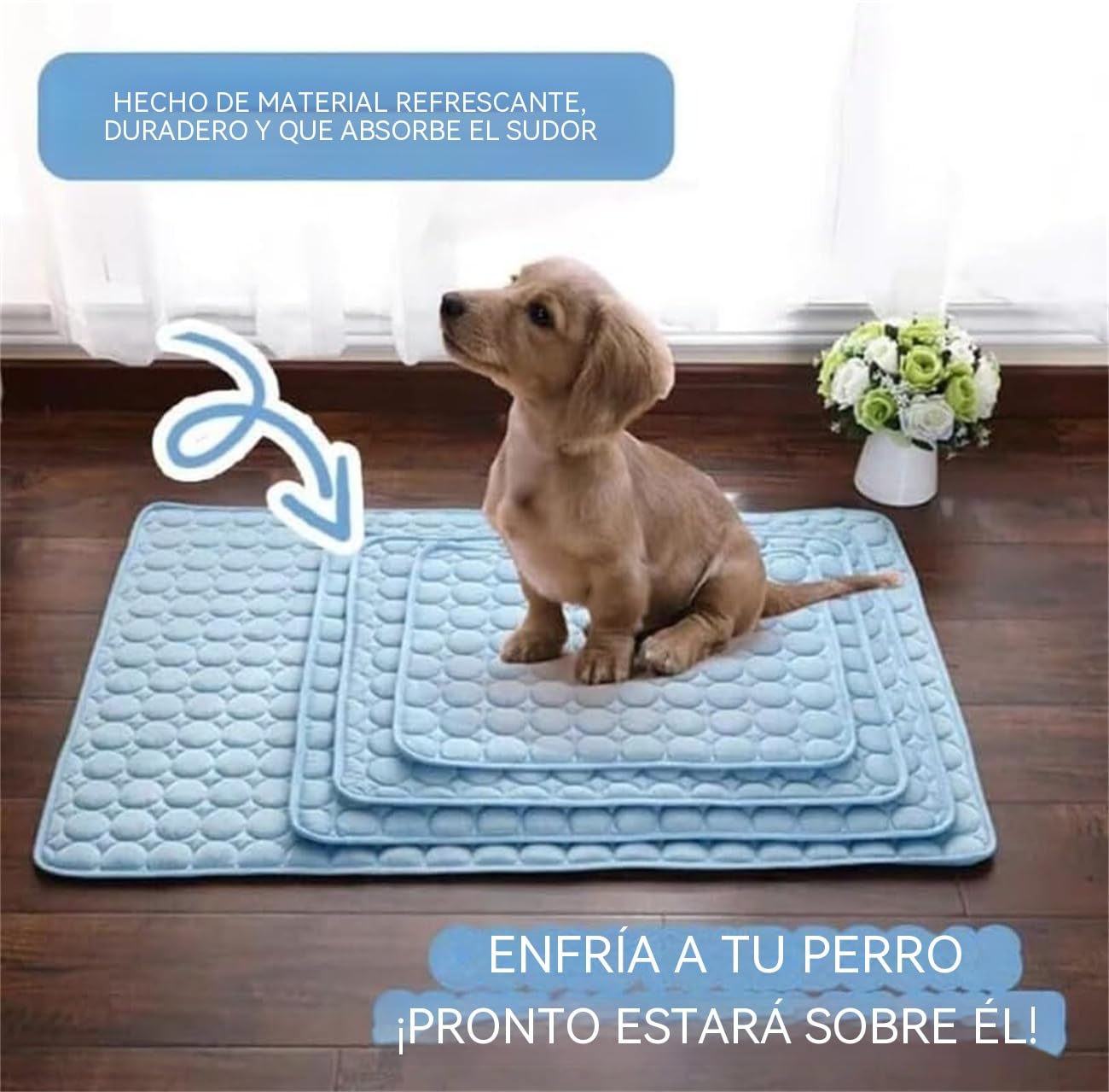 Alfombrilla Refrescante para Perros y Gatos, Manta Refrigerante sin Gel Químico, Tela Ice-Silk Transpirable, Autoenfriamiento por Contacto, Portátil, Antideslizante y Lavable para Verano