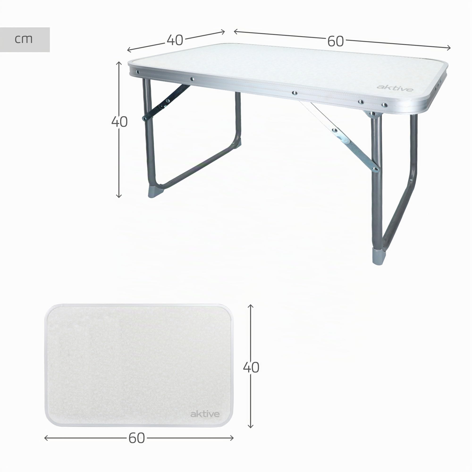AKTIVE Tavolo da spiaggia pieghevole 60x40x40cm bianco metallo legno campeggio