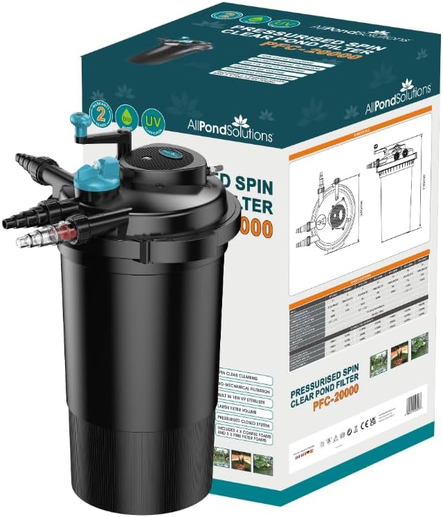 – AllPondSolutions Pressurised Koi Fish Pond Filter with UV Steriliser – All in one UV Pond Filter System - Easy to Clean & Maintain - for Outdoor Ponds Up to 20000 litres - PFC-20000