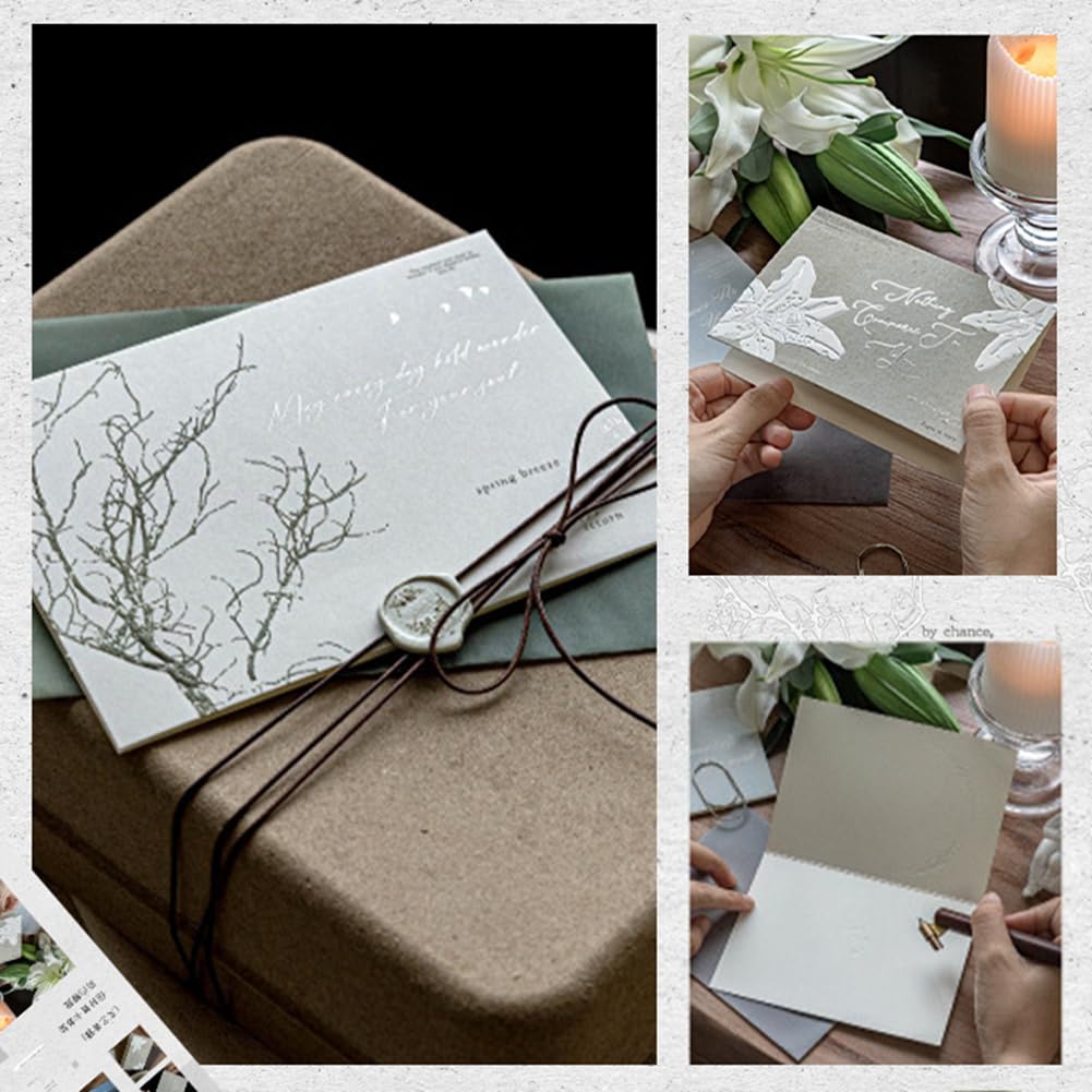 Edel Briefumschläge Set mit Umschlag Karten & Runde Aufkleber Naturthema - Blume Künstlerisch Briefpapier für Einladungskarten Glückwunschkarte Geschenkkarten Dankeskarte Braun 30 Stück