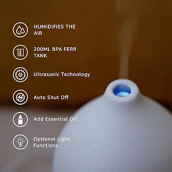 200ML Ceramic Essential Oil Diffuser - Ultrasonic Aromatherapy & Humidifier with Essential Oils Set-Top 6 Organic Blends for Diffusers
