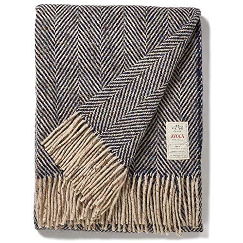 Avoca Heavy Herringbone Throw 100 Pure New Donegal Wool Navy 56