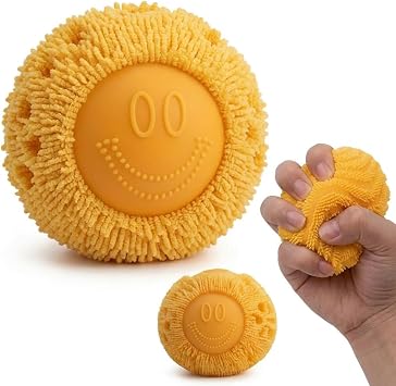 suction Fuzz Ball Squishy Desktop Ornament, Fuzz Ball Desktop Ornament, Soft Yellow Smiley Plush Decor, Home Decoration Accent for Living Spaces, Modern Fuzzy Balls Ornament with Happy Face Design