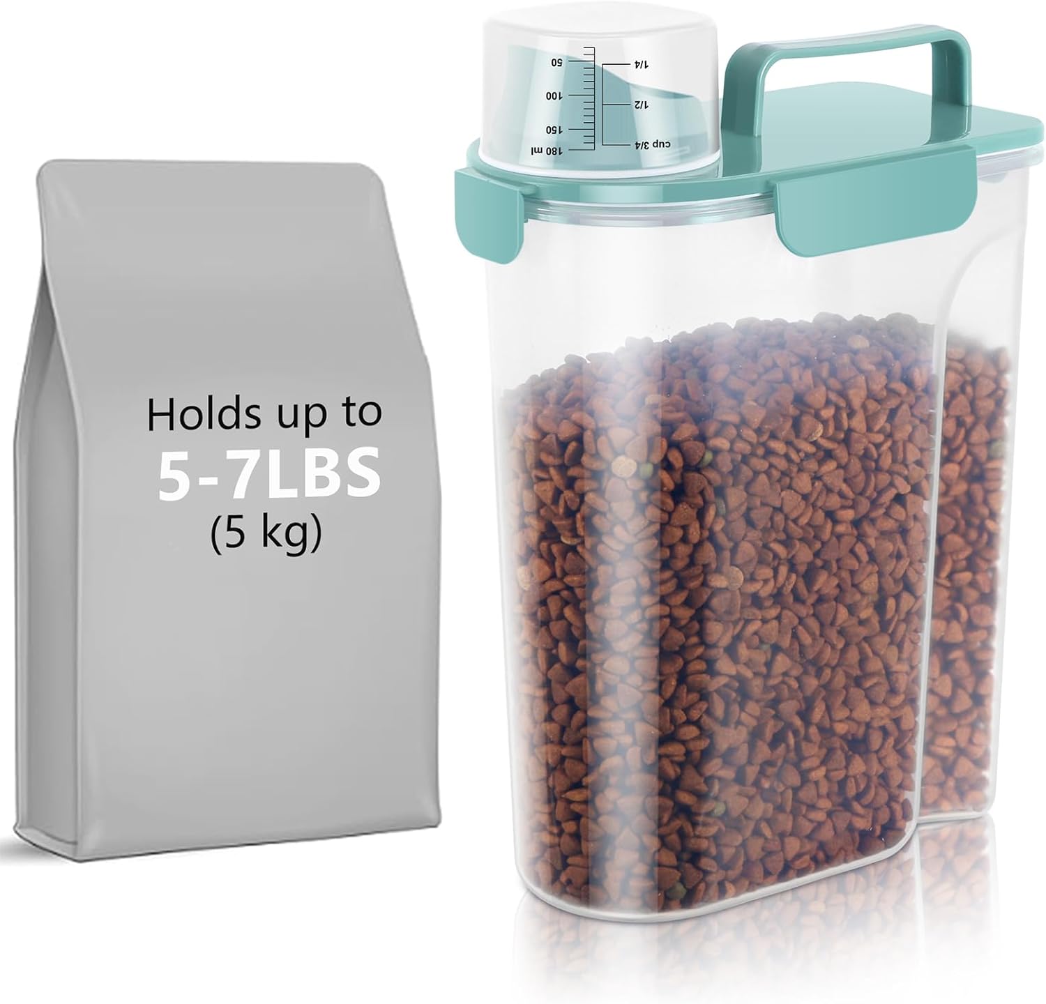 5-7Lbs Dog Cat Storage Container Portable with Upgraded Large Spout and Cup, Plastic Pet Food Dispenser for Small Animal Kibble, Bird Seed, Oatmeal, Rice, Flour, Brown Sugart