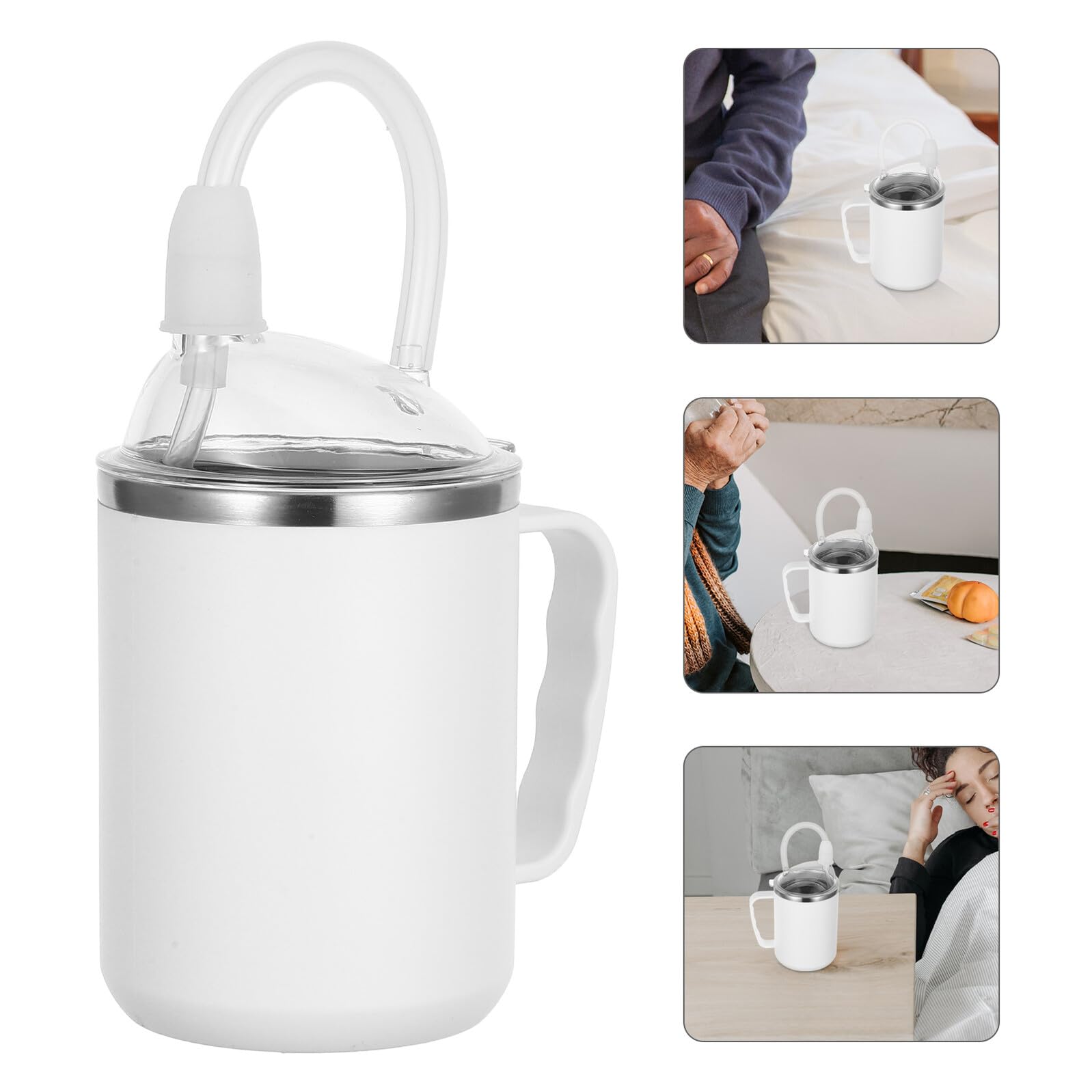 HOMSFOU Auslaufsicherer Trinkbecher Leicht mit Griff aus Edelstahl 500ml und Pp und Große Kapazität für Flüssige Nahrung für Senioren zu Hause und Pflege