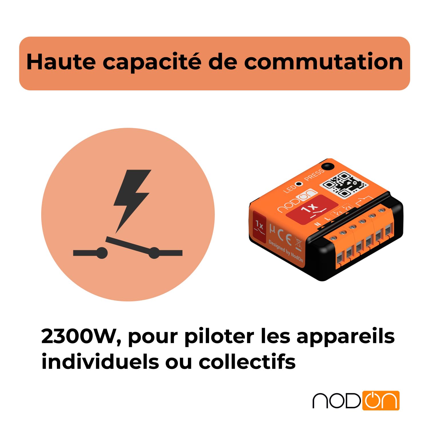 NodOn - EnOcean Module Multifonction pour Maison Connectée - 1 x 10A | 1 Canal Contact Sec - Contrôle Chaudière, Porte Garage, Chauffe-eau, Lumières - Compatible Jeedom, eedomus, MyUbiwizz