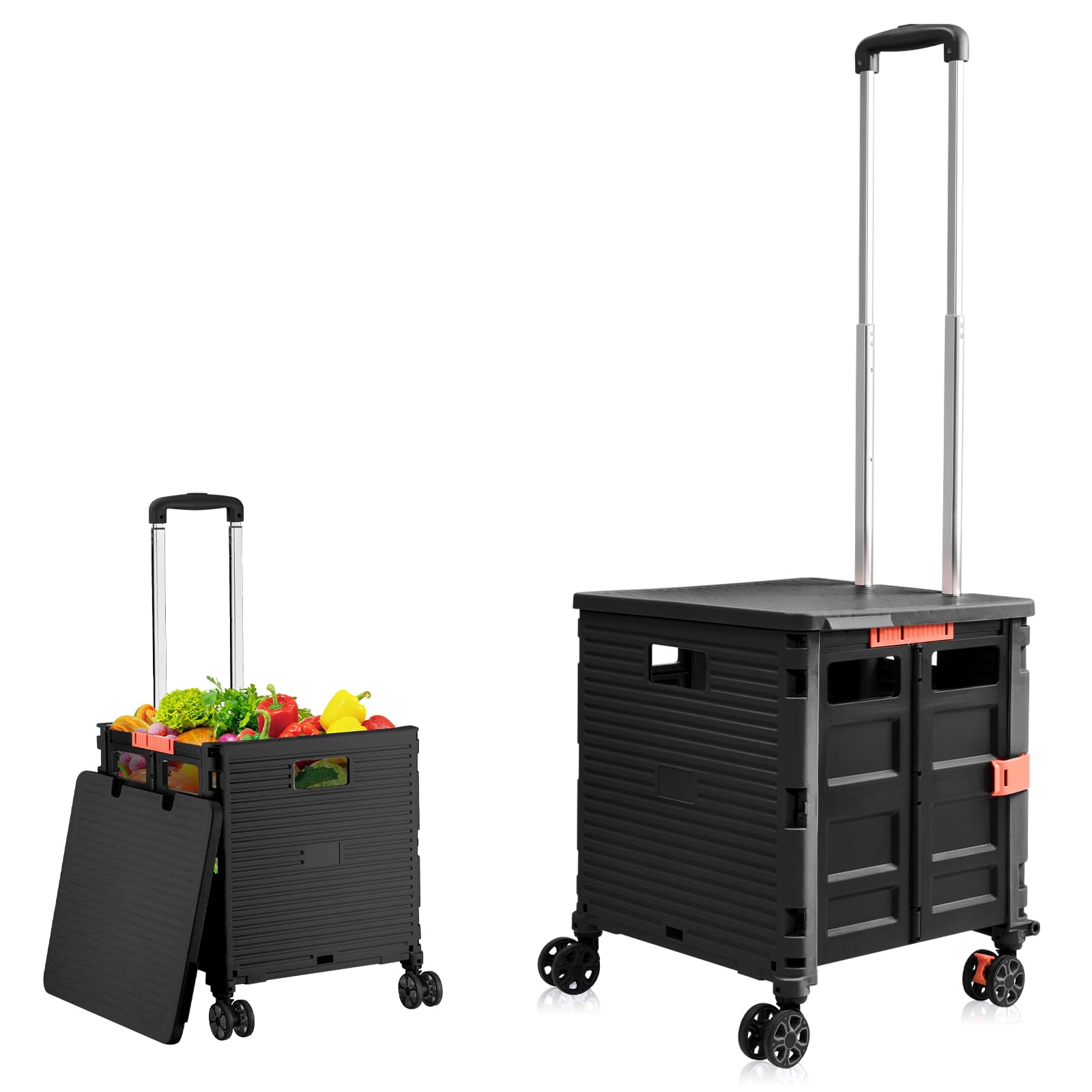 Chariot de courses pliable avec couvercle, 60 l, jusqu'à 80 kg, poignée