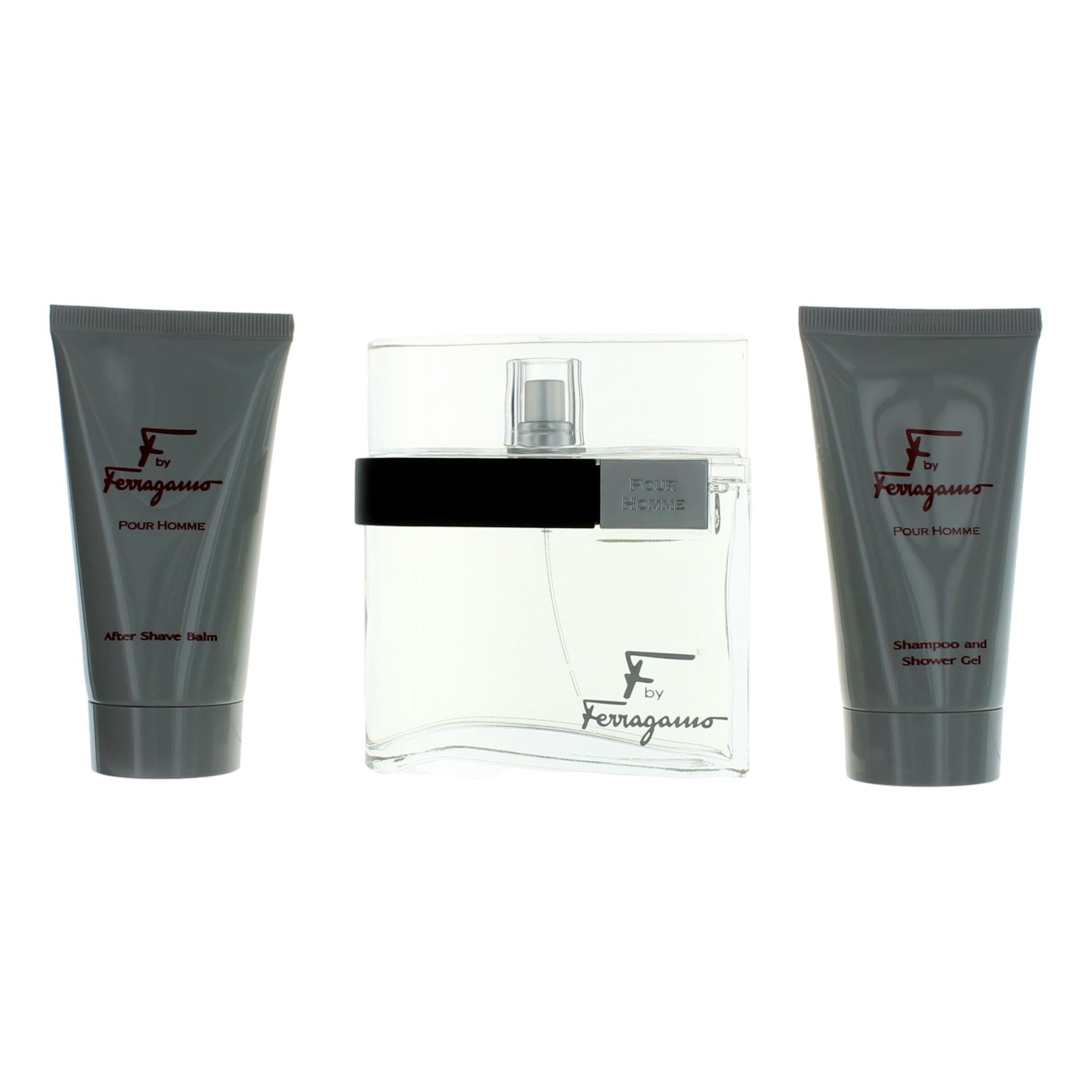 Salvatore Ferragamo F 3.4oz EDT Spray, 2.5oz Shower Gel, 2.5oz After Shave Balm Men 3 Pc Gift Set