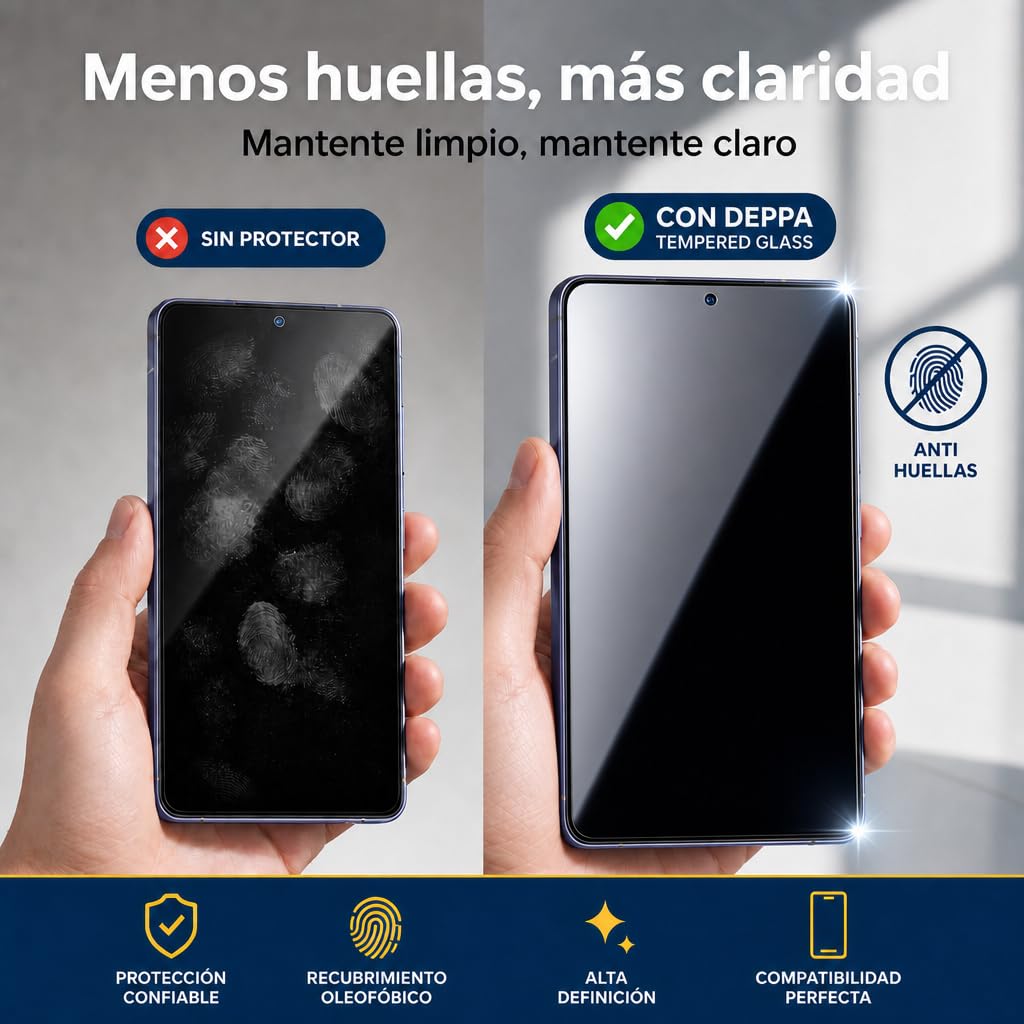 Deppa [2 Piezas Protector de Pantalla para Samsung S25 Ultra (6.9”) de Vidrio Templado 9H, Antihuellas, Resistente a Arañazos, con Kit de Fácil Instalación y Cobertura Completa