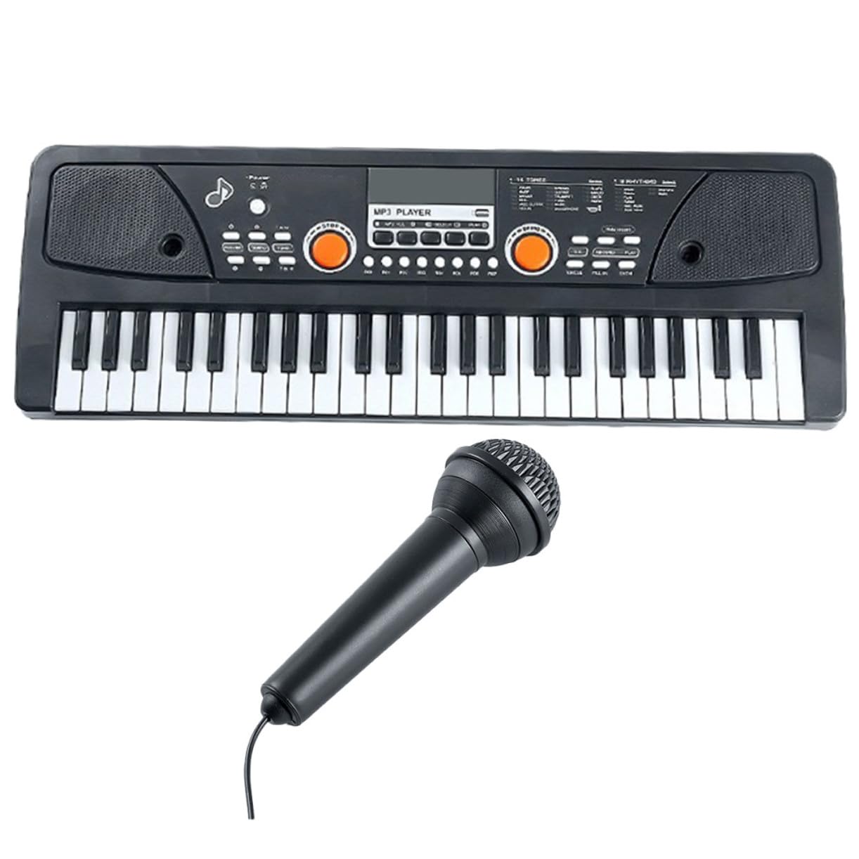 Pianoforte Elettronico per Bambini 49 Tasti Nero in Plastica | Microfono, Tocco Confortevole e Superficie Liscia, per Natale e Compleanno