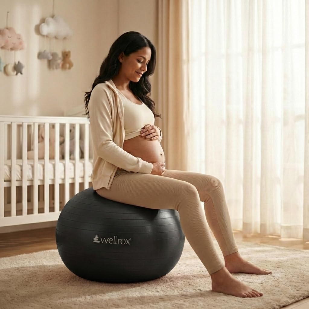 Wellrox Gymnastikball mit elektrischer Pumpe, 55 cm, Anti-Burst-Yoga-Ball für Schwangerschaft, Pilates, Fitness und Physiotherapie, Heim-Fitness-Stuhl für den Schreibtisch
