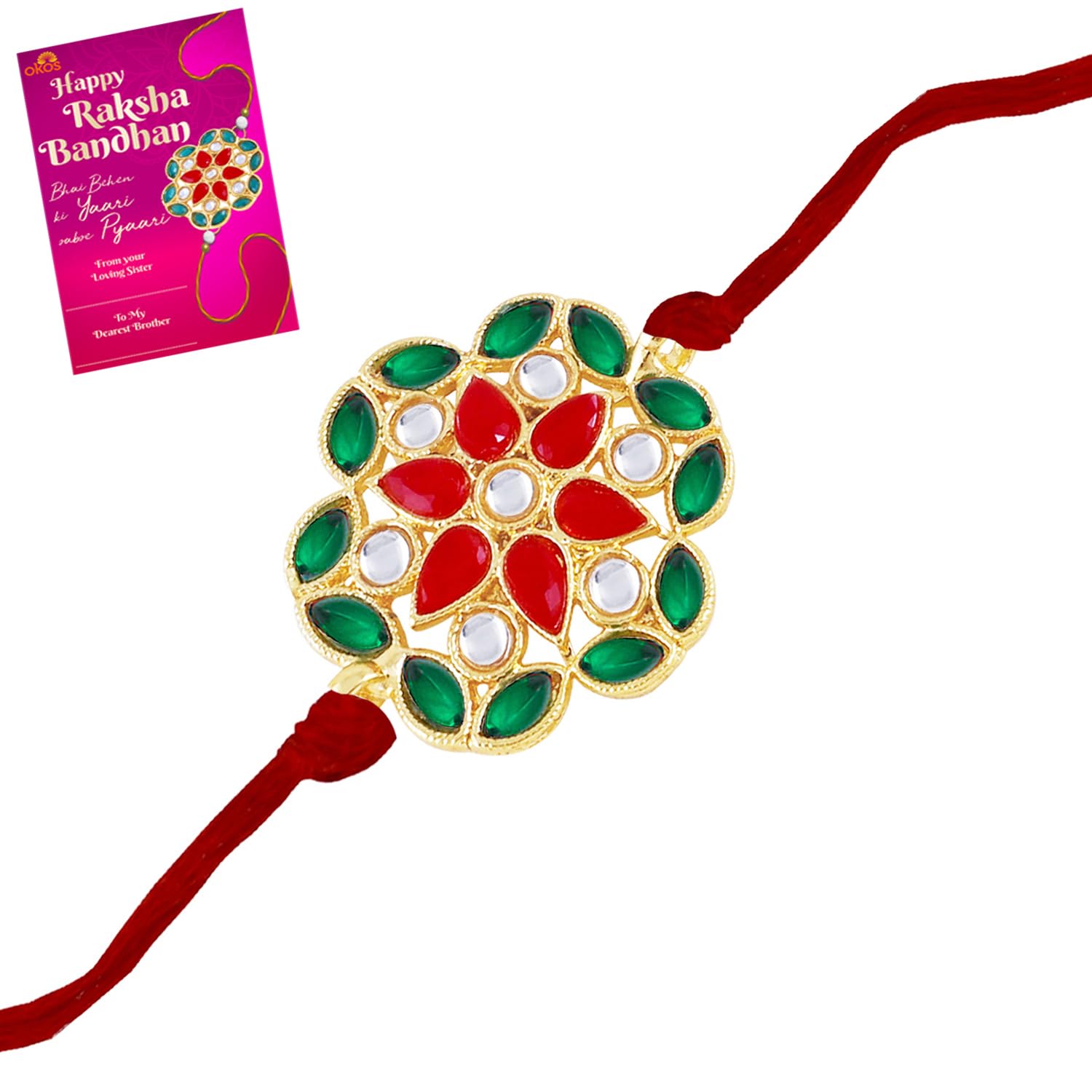 See full amazon price history chart for Okos Rakshabandhan Gift Gold Plated Red and Green Kundan Studded Alloy Rakshabandhan Rakhi Bracelet For Men With Greting Card- Rakhi For Brother, Bhaiya, Bhai RK1000406GMUL Okos Rakshabandhan Gift Gold Plated Red and Green Kundan Studded Alloy Rakshabandhan Rakhi Bracelet For Men With Greting Card- Rakhi For Brother, Bhaiya, Bhai RK1000406GMUL (B0C7ZKQHCY) Amazon Price History, Amazon Price Tracker