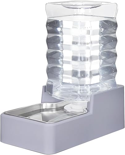 Dispensador automático de agua para mascotas alimentador por gravedad gris claro de 8 litros con cuenco de acero inoxidable, sin BPA para perros y