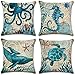 jutshow Śródziemnomorski styl vintage morski poszewka na poduszkę lato niebieski ocean motyw 45 x 45 cm dekoracyjne poszewki na poduszki bawełna len nadmorskie poszewki na poduszki zestaw 4 szt., letnia dekoracja domu poszewka na poduszkę