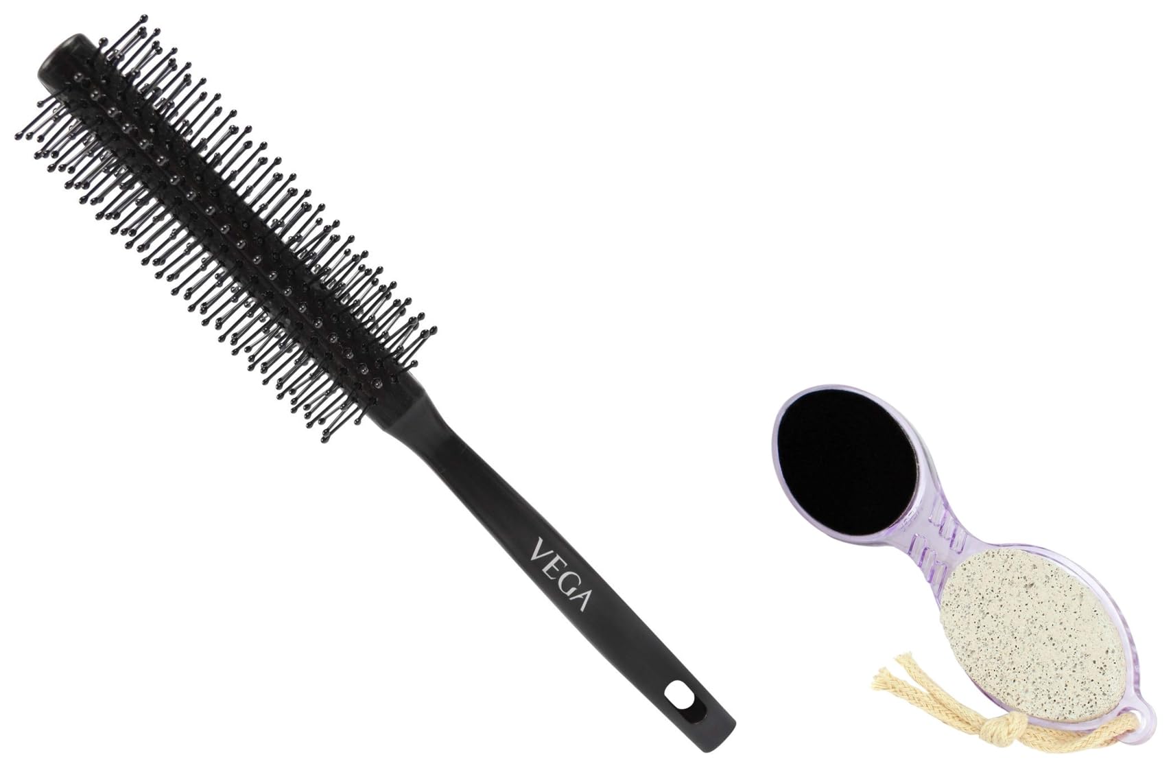 VEGA 4 In 1 Foot Pedicure Brush, Pumice Stone, Scrubber & File For Soft Care & VEGA Round Brush For Men & Women, (R3-RB), Color May Vary