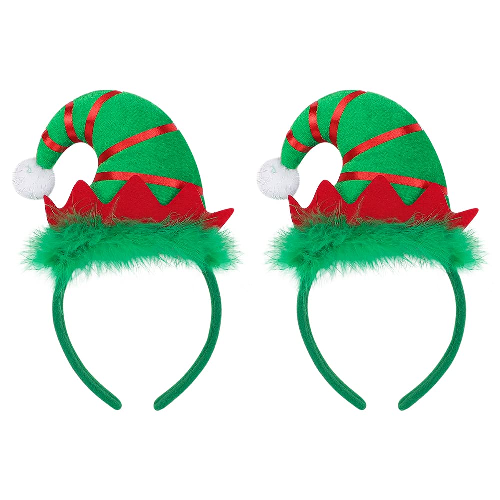 ITODA 2pcs Adult LED Christmas Headbands Elf Costume Hat Feather Headband Light up Christmas Hairband Hair Hoop Xmas Head Boppers Party Headwear for Xmas Holiday Party for Kids 14+