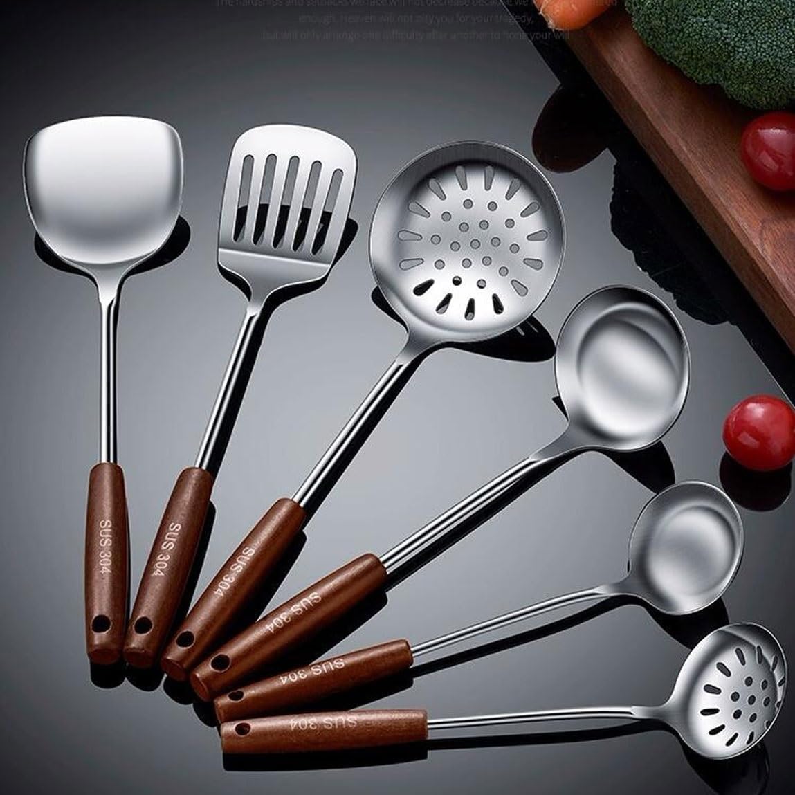 Stainless Steel Spoons for Cooking Spatulas Cooking Utensils Spatulas Spoons Kitchen Tools 6 Pieces Sets Cookware Dining