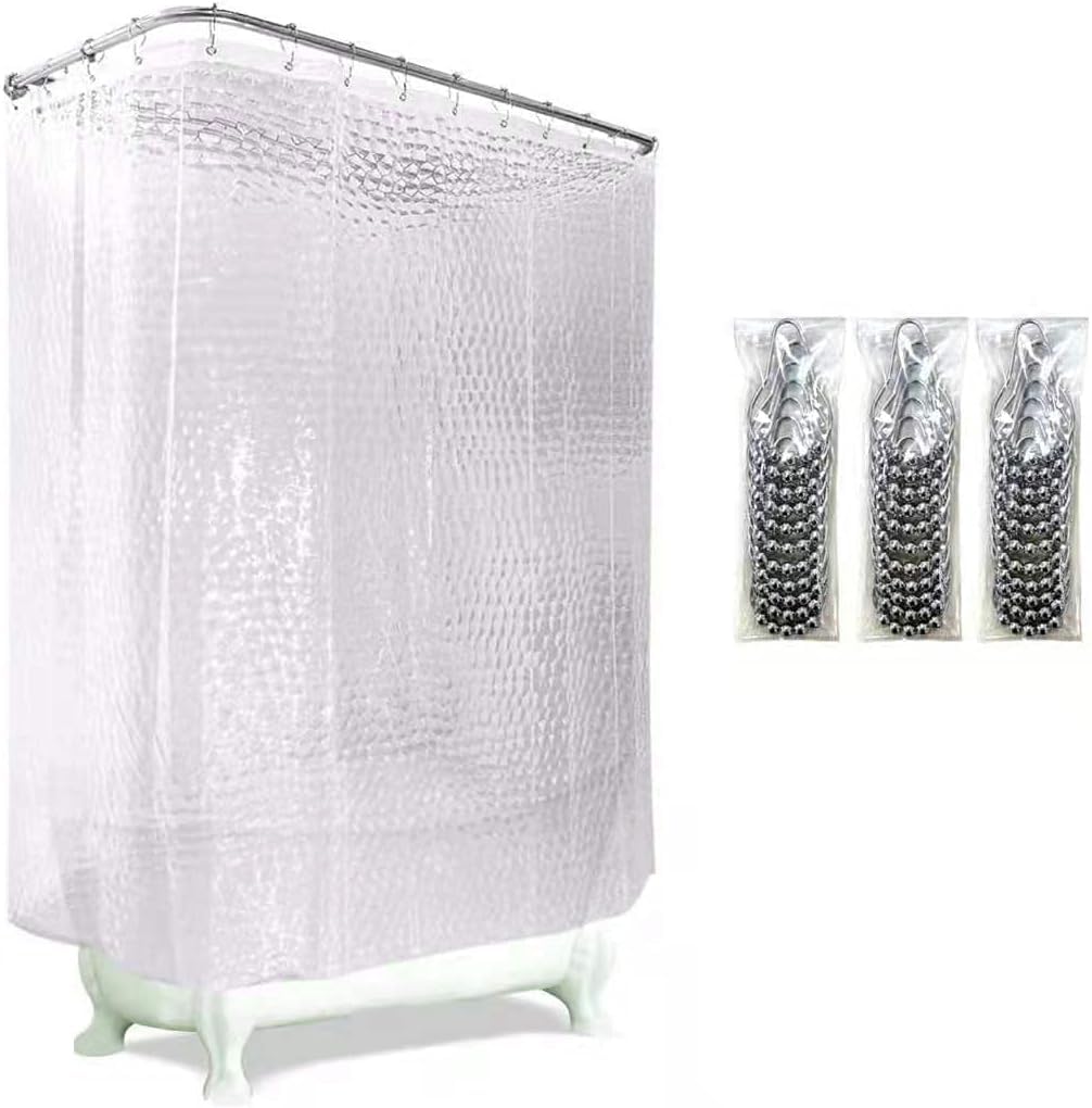 De-Mediocre Clawfoot Tub Clear Shower Curtain Liner Extra Wide Warp Around, Plastic EVA Water Repellent, 36 Metal Hooks Waterproof Water Cube, 180 in