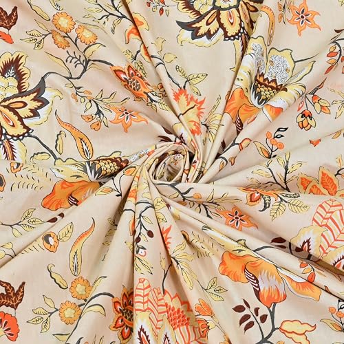 Image of Mafatlal Saanjh 144 TC Cotton King Bedding Collection 108x108 Inch | Warm Season Cooling Comfort | Ethnic Look | Floral Finish | Lightweight Smooth Fabric | Pillow Cover Included | Pastel Cream
