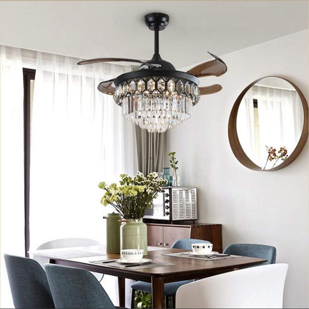 42 inch Crystal Ceiling Fan with Light and Remote Control,Modern LED Ceiling Fandelier Lighting 3 Color Changing 3 Speed Silent Motor Chandelier for Indoor Living Room Bedroom(Black)